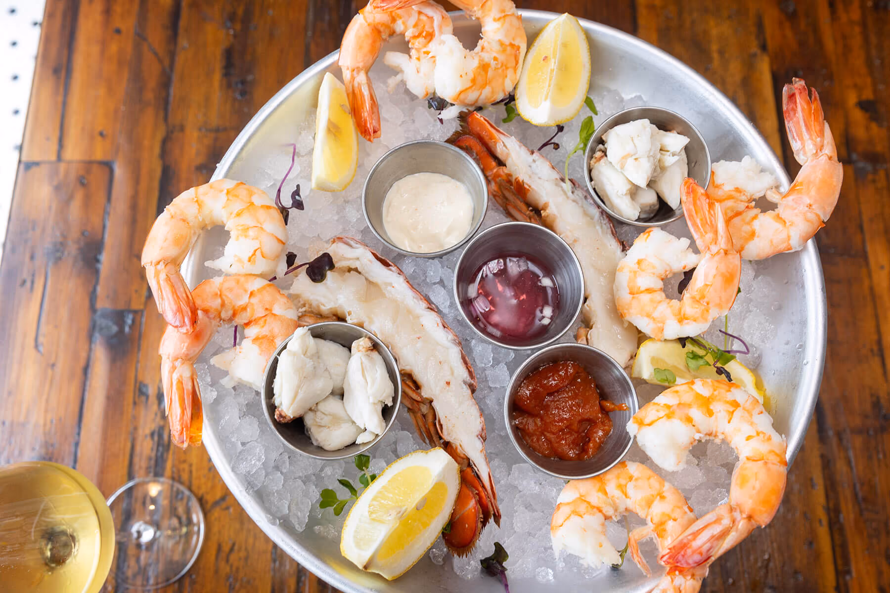 Fresh seafood tower with oysters and shrimp