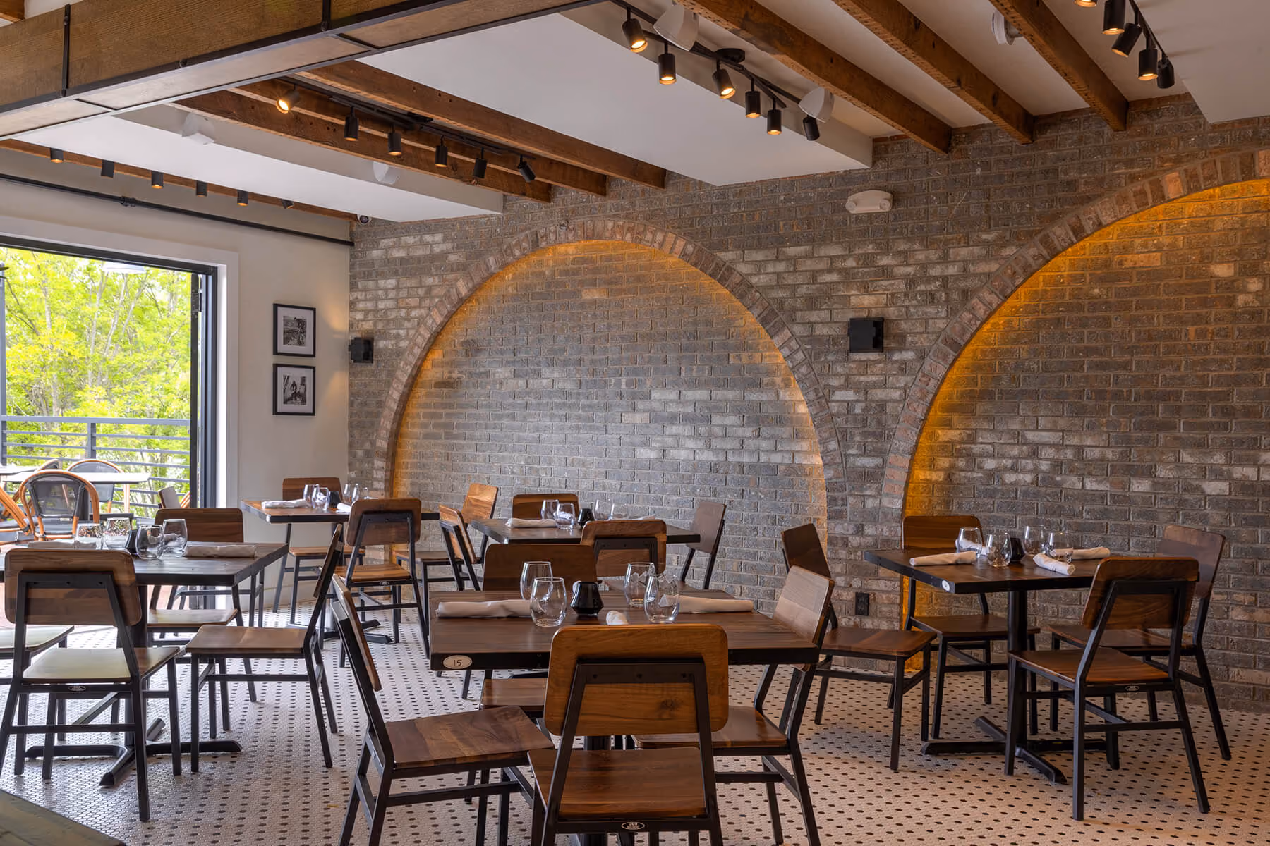 Spacious indoor dining room with booth seating
