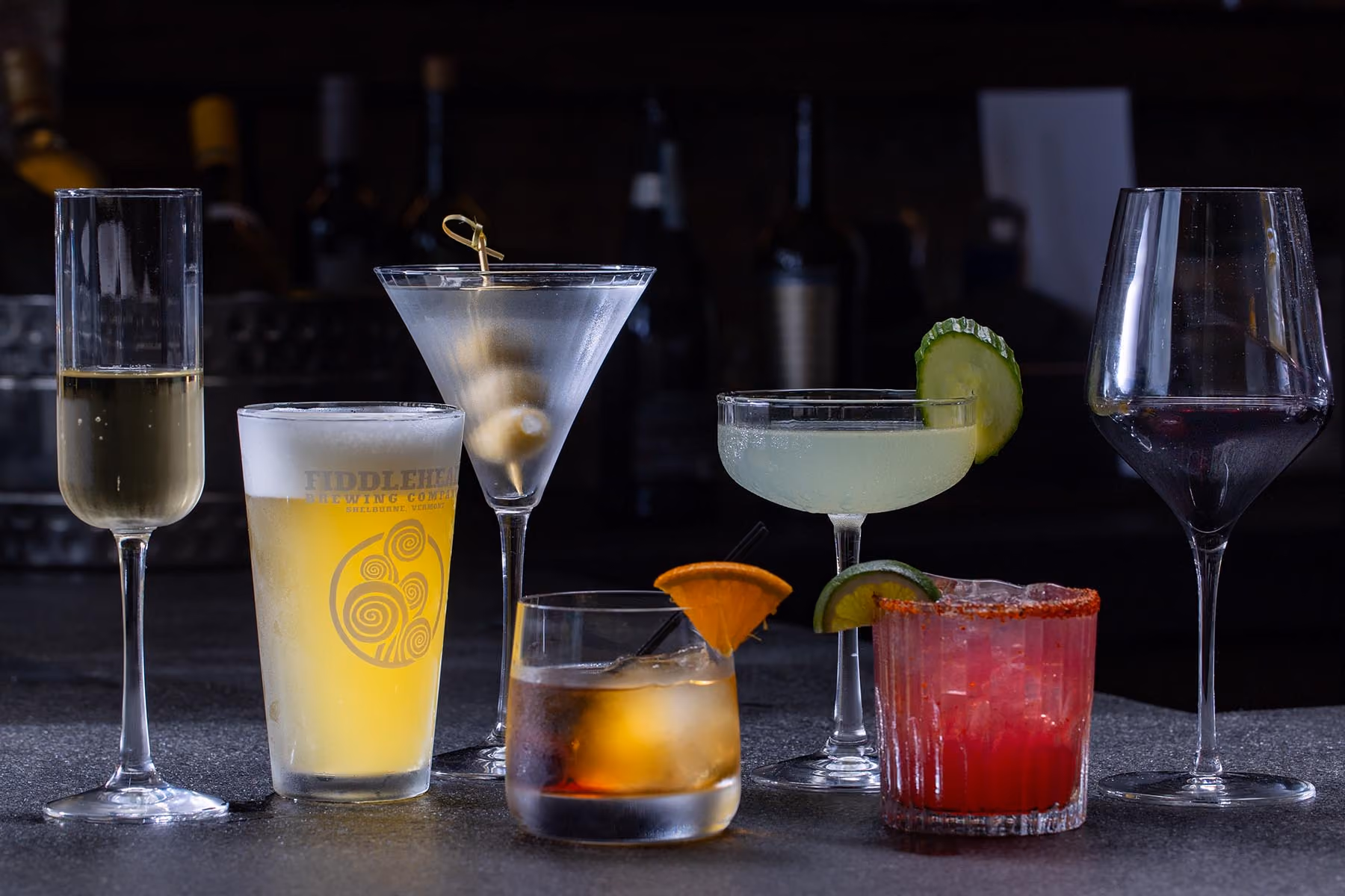 Selection of handcrafted signature cocktails featuring martinis, margaritas, and seasonal mixed drinks perfect for happy hour or dinner.