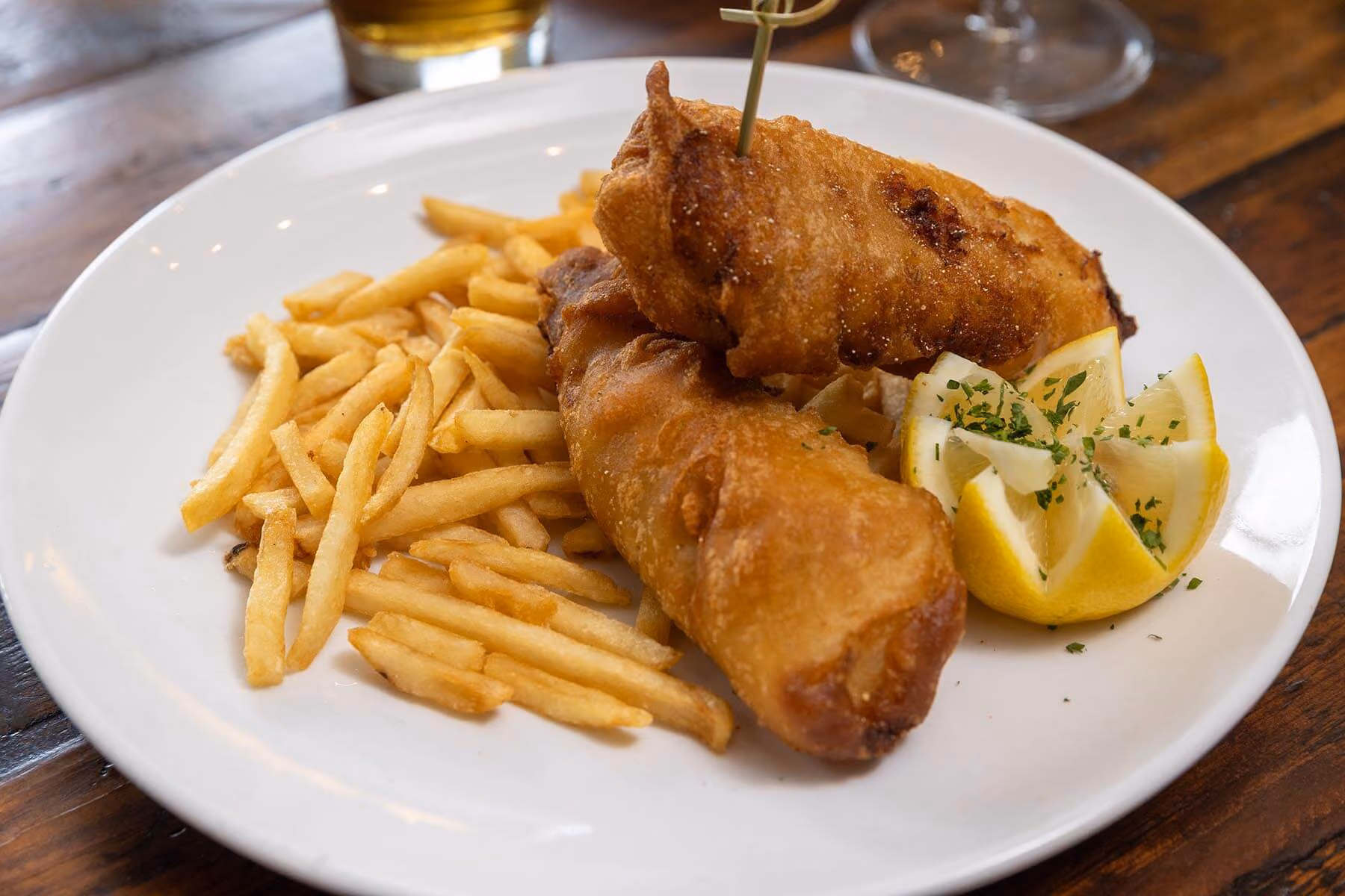 Crispy fish and chips with fries